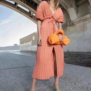 A.L.C. Stella Puff Sleeve V-Neck Midi Dress